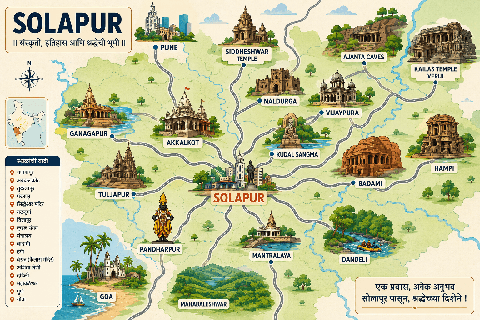 Map of routes from Solapur